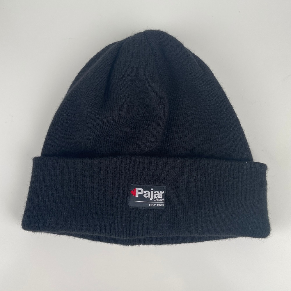 Pajar Canada Black Knit Cuffed Beanie Hat One Size Acrylic Winter Watch Cap Logo